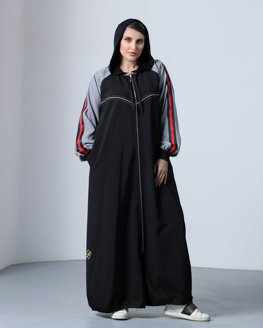 Sporty Grey Stripe Abaya