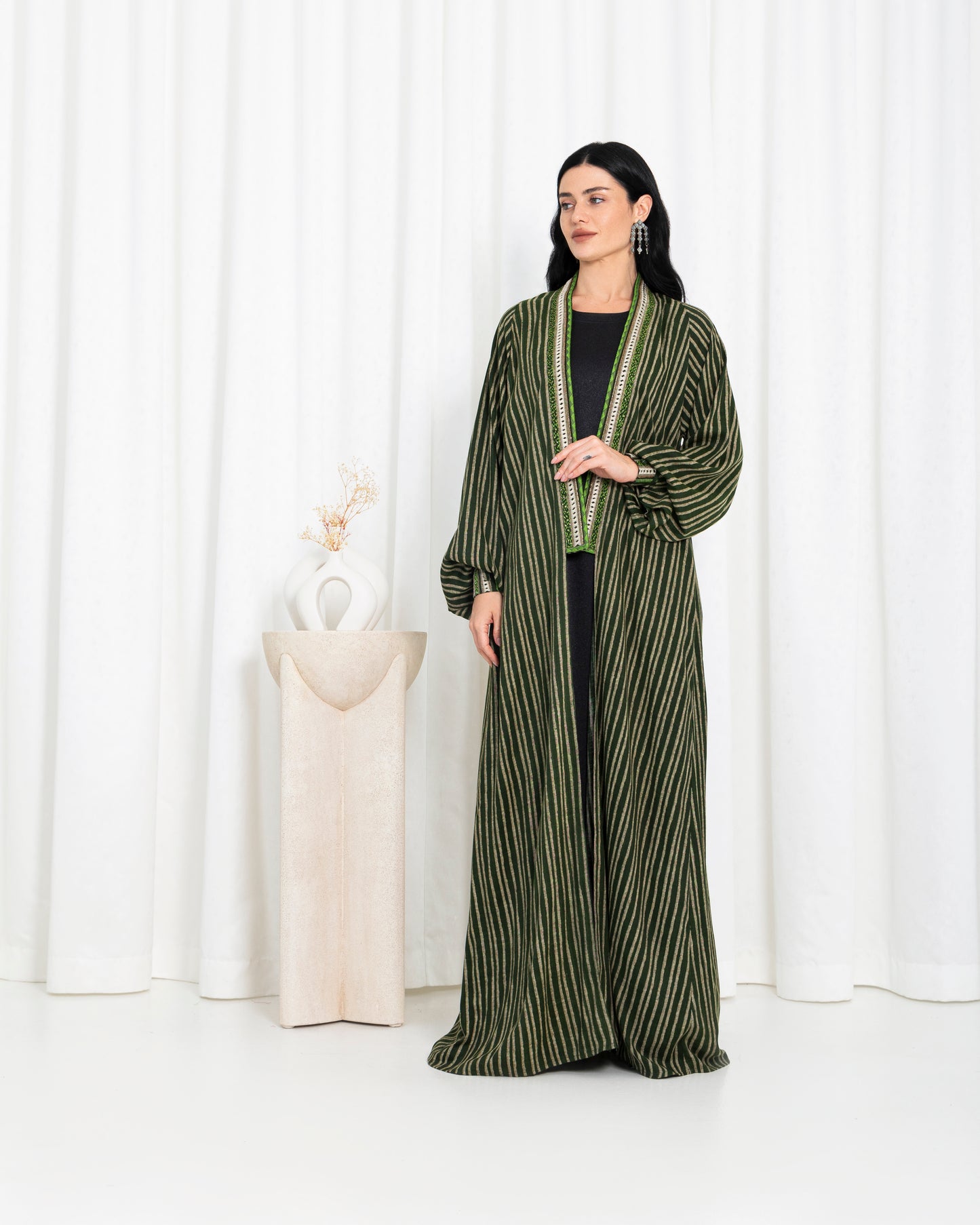 Green  Stripe Kimono Abaya