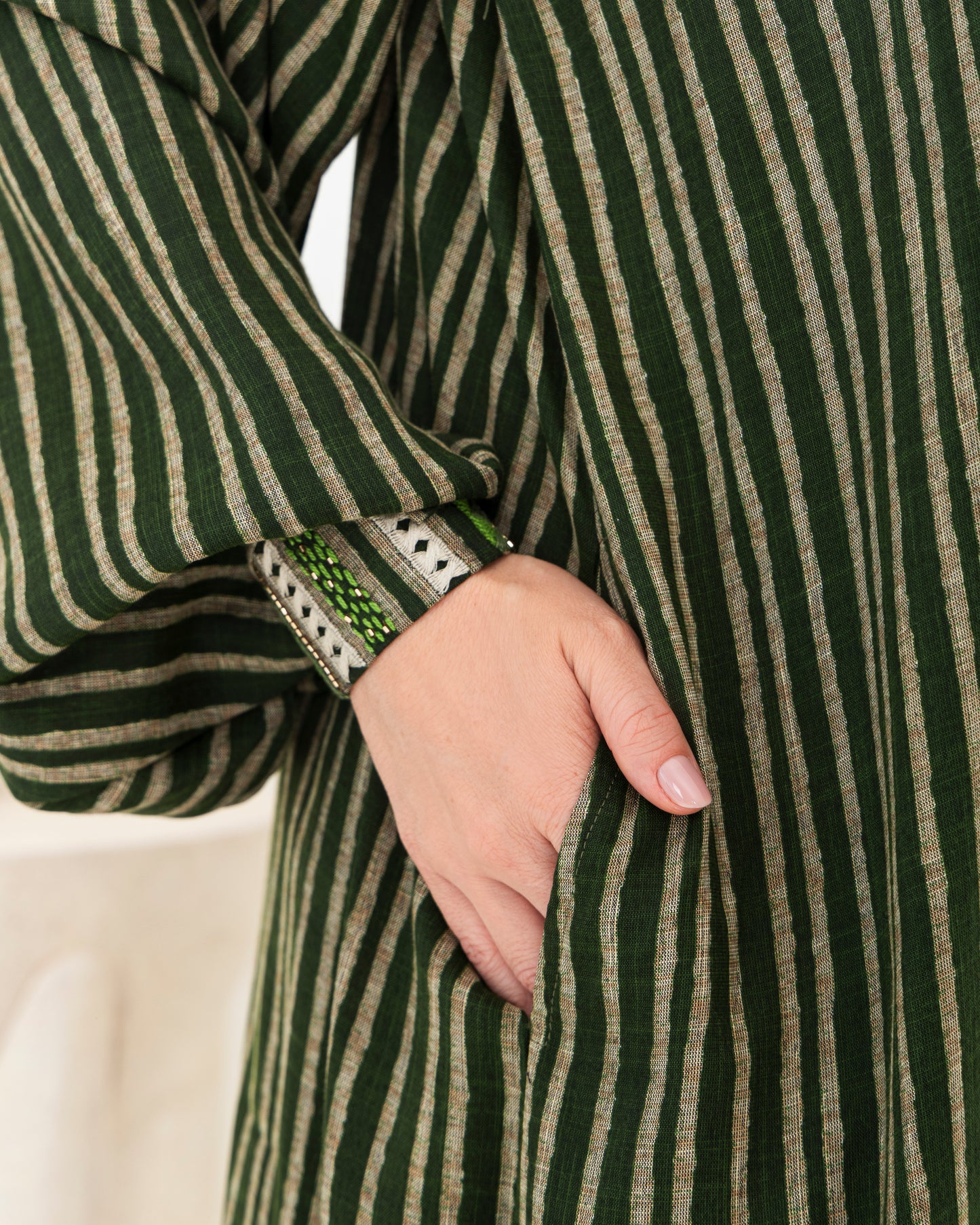 Green  Stripe Kimono Abaya