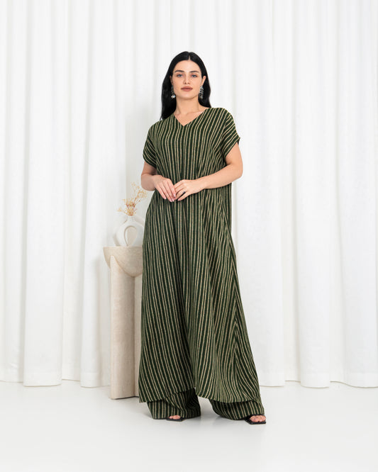 Green  Stripe Kimono Dress