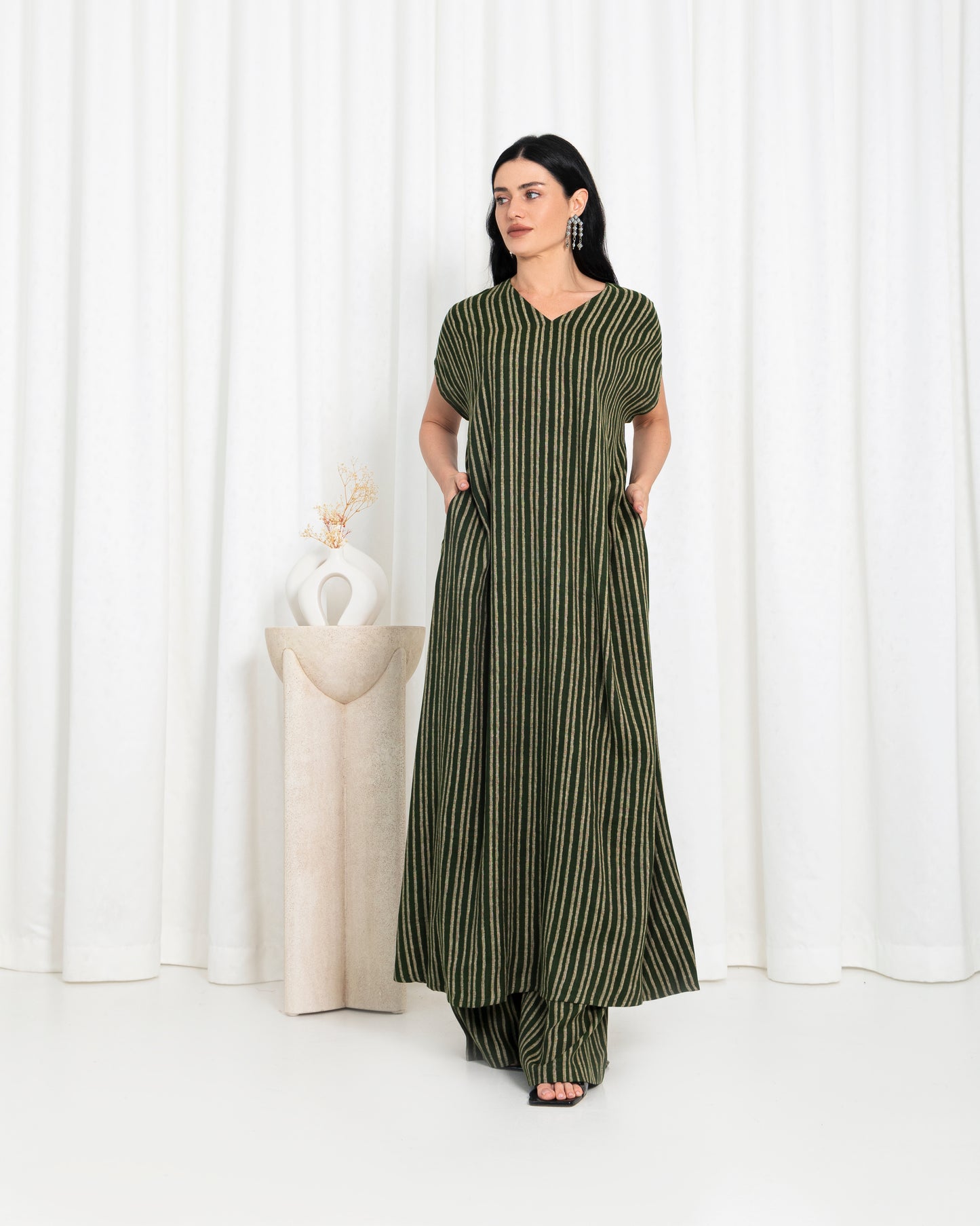 Green  Stripe Kimono Dress