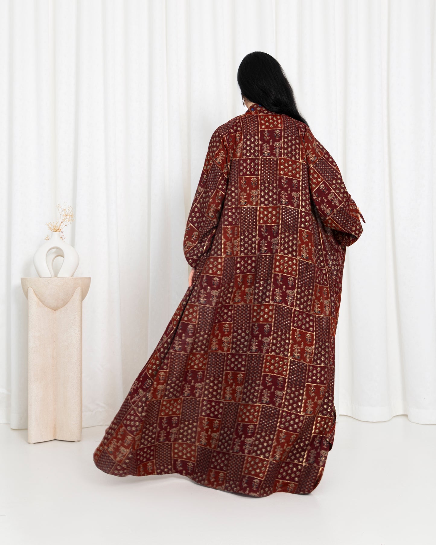 Maroon Stripe Kimono Abaya