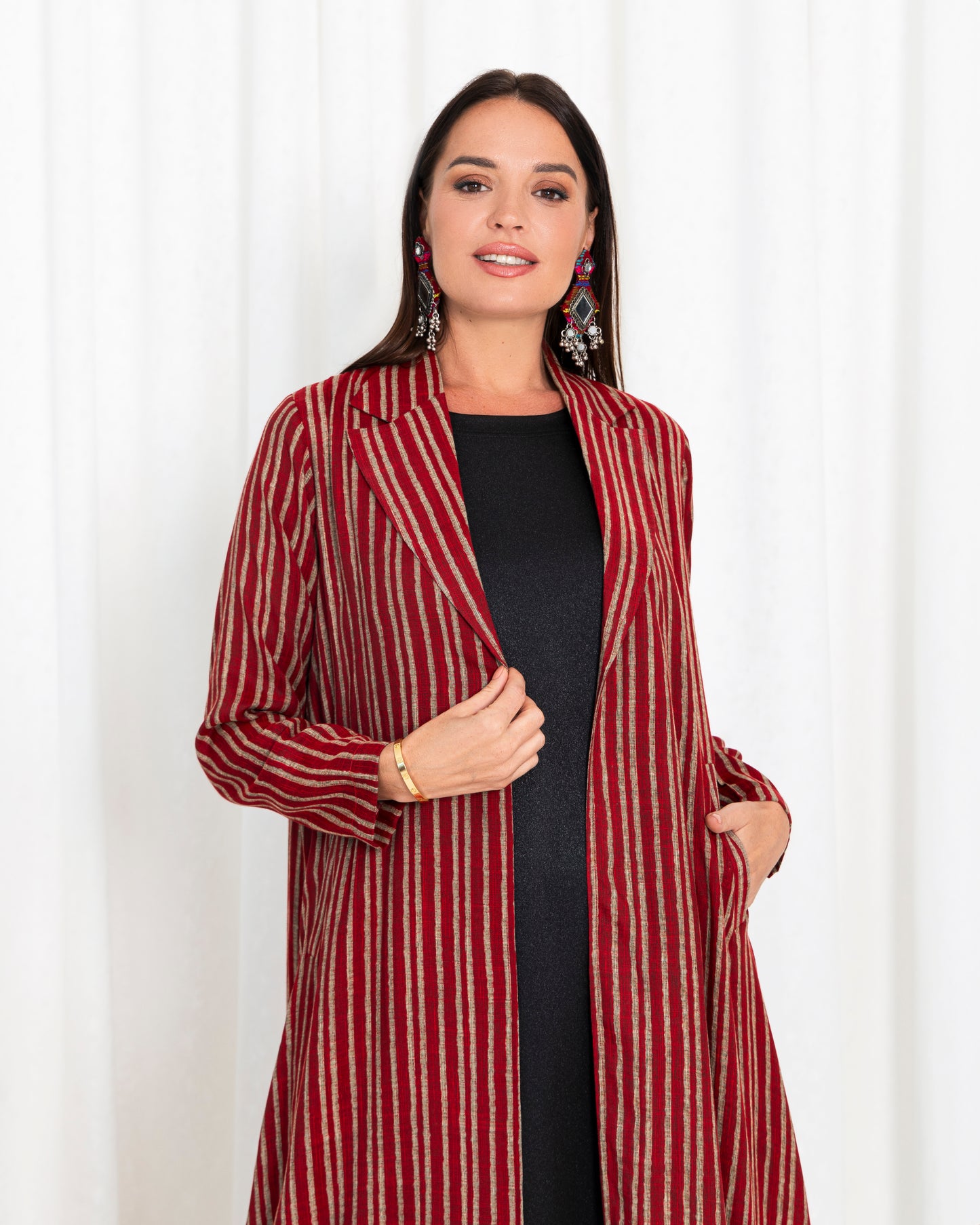 Maroon Stripe Jacket  Abaya