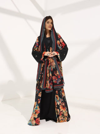Kashmir Bloom Abaya — Midnight Bloom (Black Floral Statement) - fashion by shehna