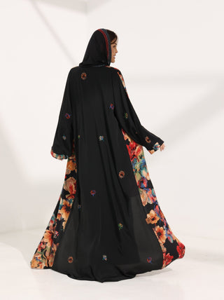 Kashmir Bloom Abaya — Midnight Bloom (Black Floral Statement) - fashion by shehna