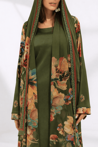 Kashmir Bloom Abaya – Olive Garden Floral Edition - fashion by shehna