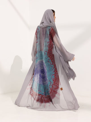 Kashmir Bloom Abaya — Silver Mist - fashion by shehna