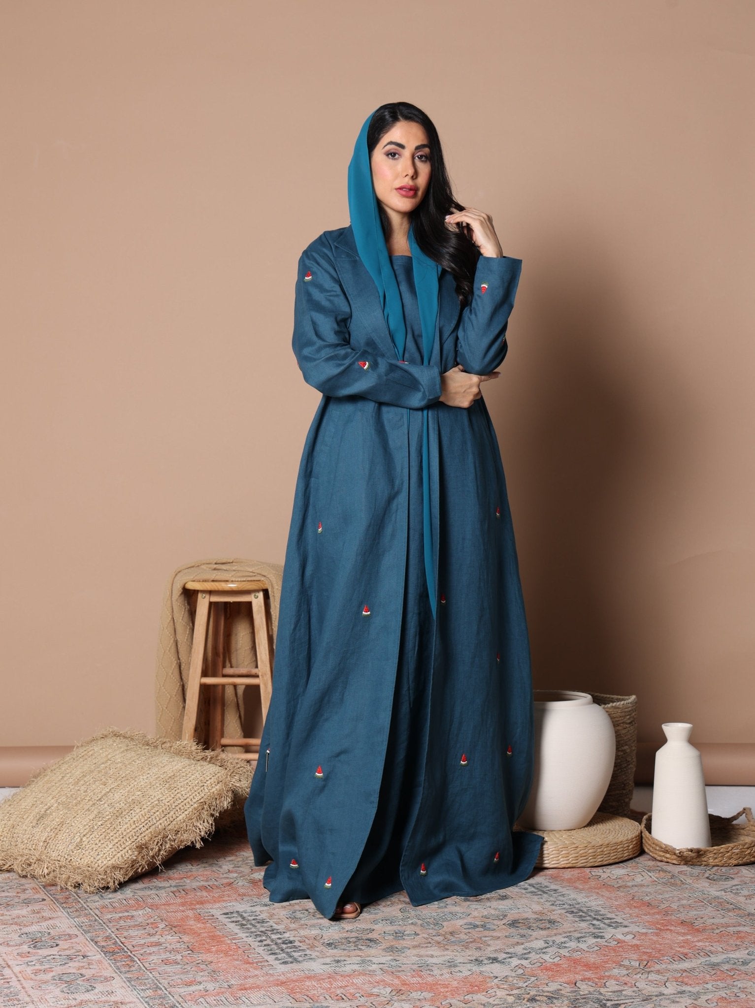 Watermelon Linen Abaya Teal blue Watermelon Linen Abaya Teal blue