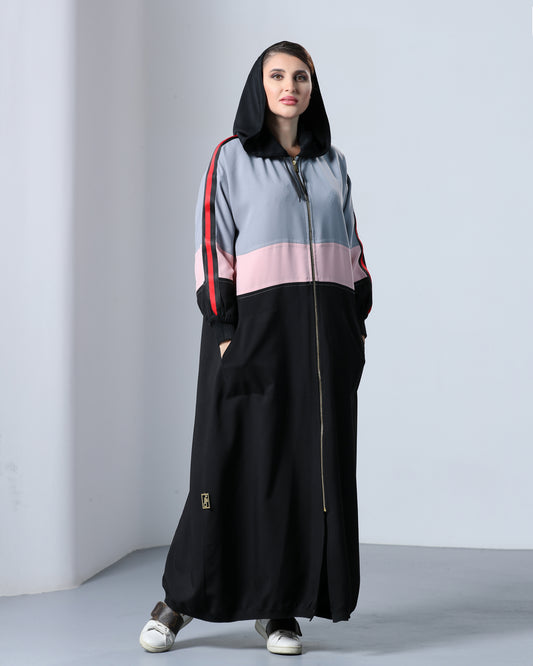 Sporty Grey Pink Stripe Abaya