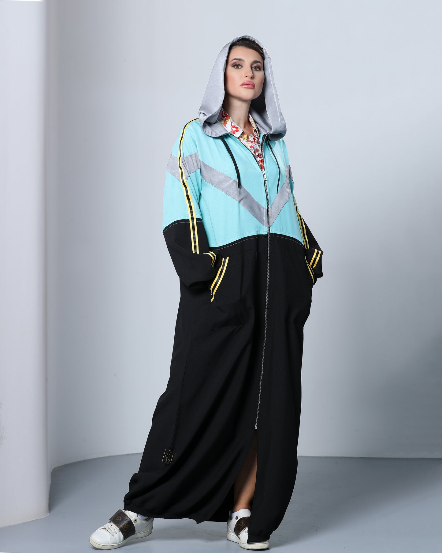Sporty Teal Grey Abaya: A fashionable abaya in teal grey with a sporty and modern design | Fashion by Shehna