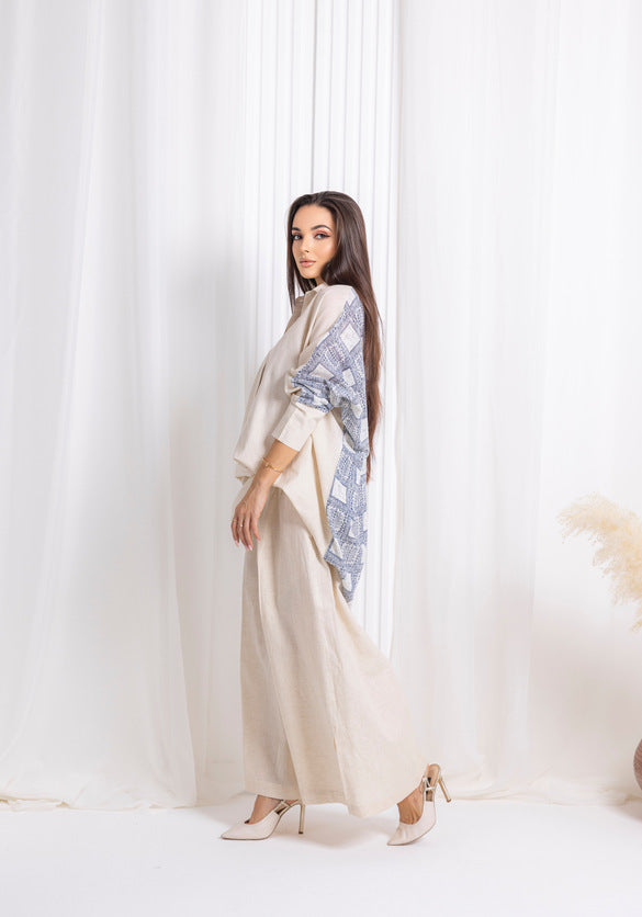 Blue Beige Linen Co-ord Set - Fashion by Shehna