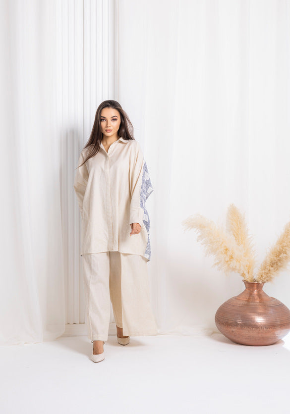 Blue Beige Linen Co-ord Set - Fashion by Shehna