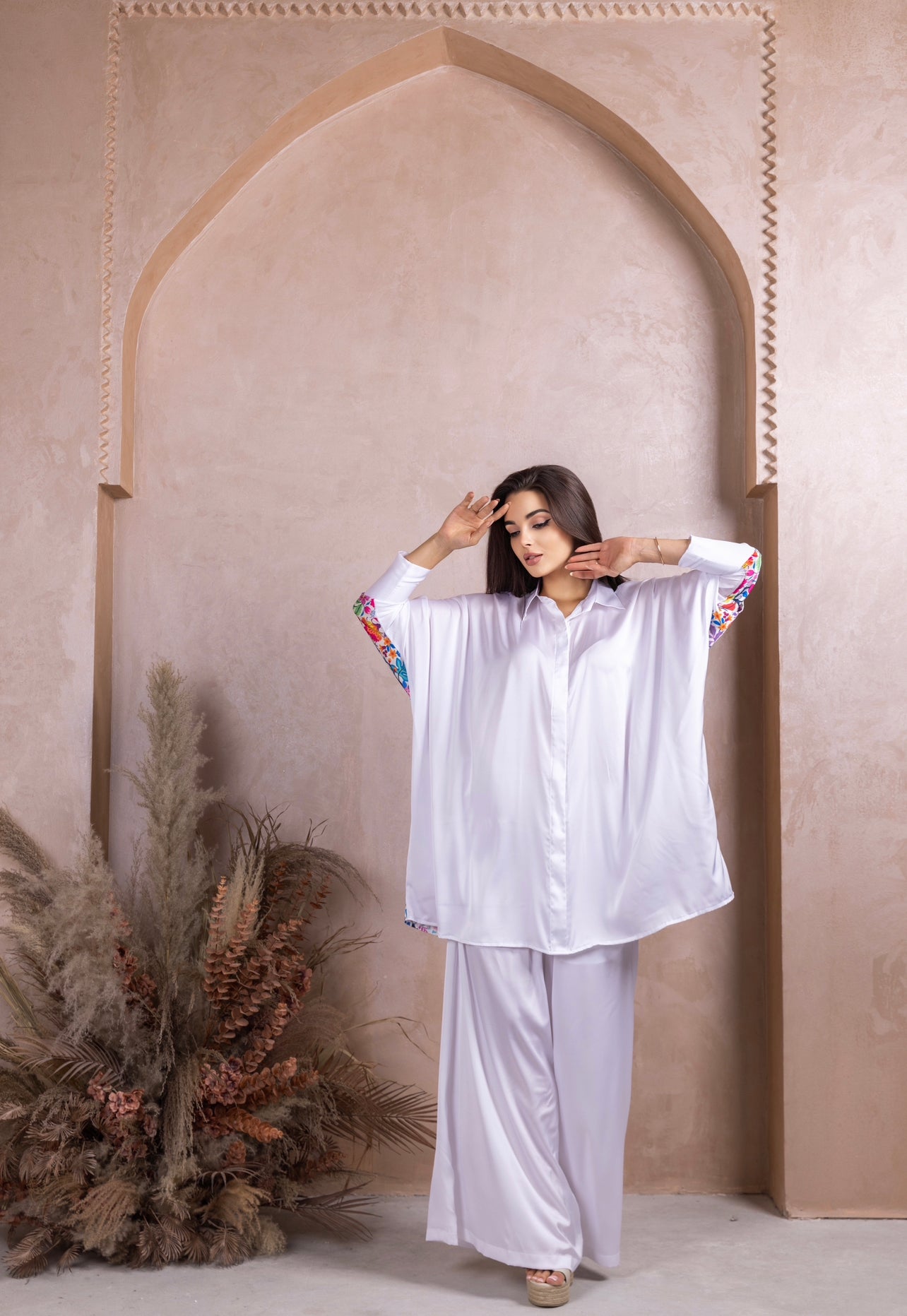 White Flower Silk Co-ord Set: A stunning two-piece outfit by Fashion by Shehna
